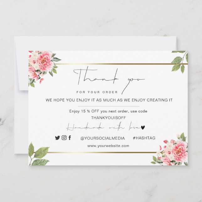 Business Thank You Elegant floral Gold Logo (Front)