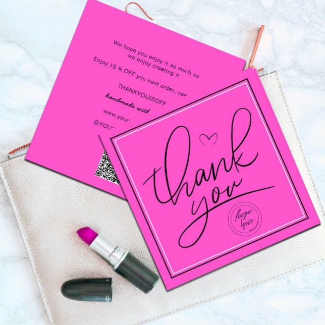 Business Thank You Elegant Pink and Black (Professional Business Thank You Elegant Pink and Black Card.#pinkthankyoucard #script #qrcode)