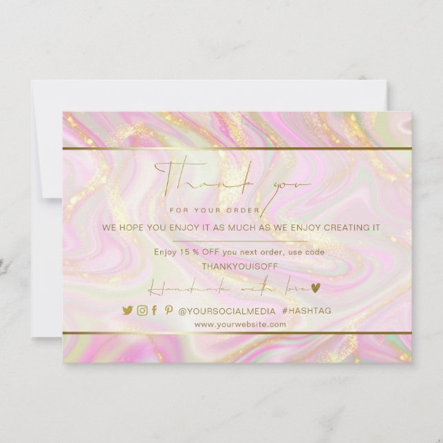 Business Thank You Elegant Pink Marble Gold Logo (Front)