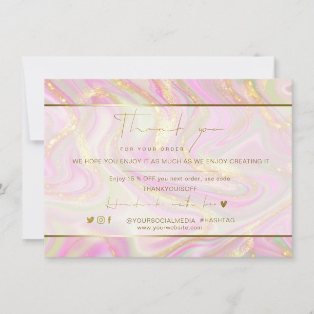 Business Thank You Elegant Pink Marble Gold Logo (Front)