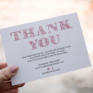 BUSINESS THANK YOU ELEGANT PINK SWIRL LOGO  ENCLOSURE CARD