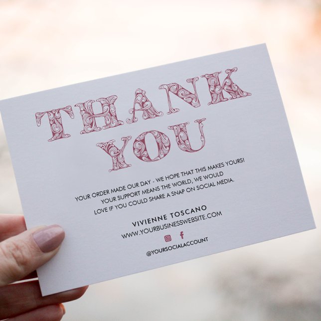 BUSINESS THANK YOU ELEGANT PINK SWIRL LOGO  ENCLOSURE CARD (Creator Uploaded)