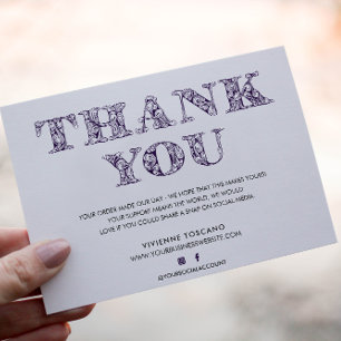 BUSINESS THANK YOU ELEGANT PURPLE SWIRL LOGO ENCLOSURE CARD
