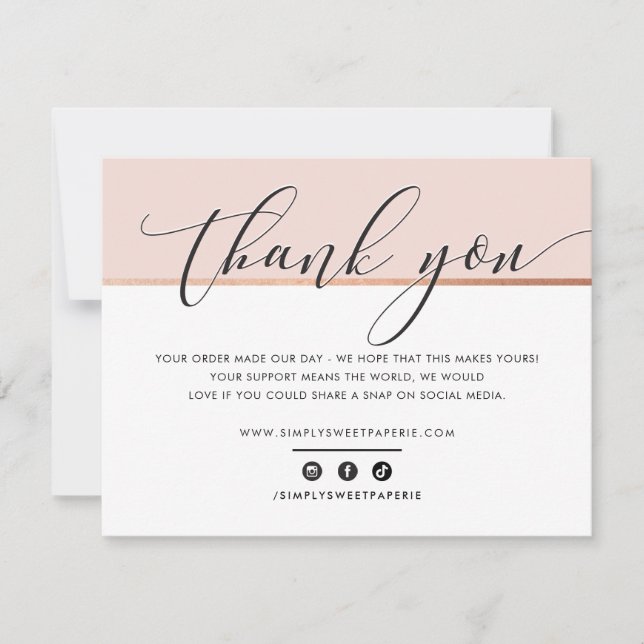 BUSINESS THANK YOU elegant rose gold blush pink  (Front)