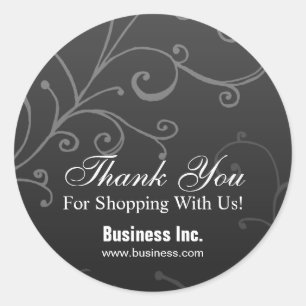 Business Thank You Elegant Swirl Black Classic Round Sticker