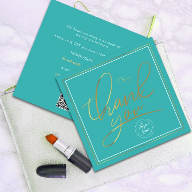 Business Thank You Elegant Turquoise and Gold  (Professional Business Thank You Elegant turquois Gold Card. Send and extra special THANK YOU message)