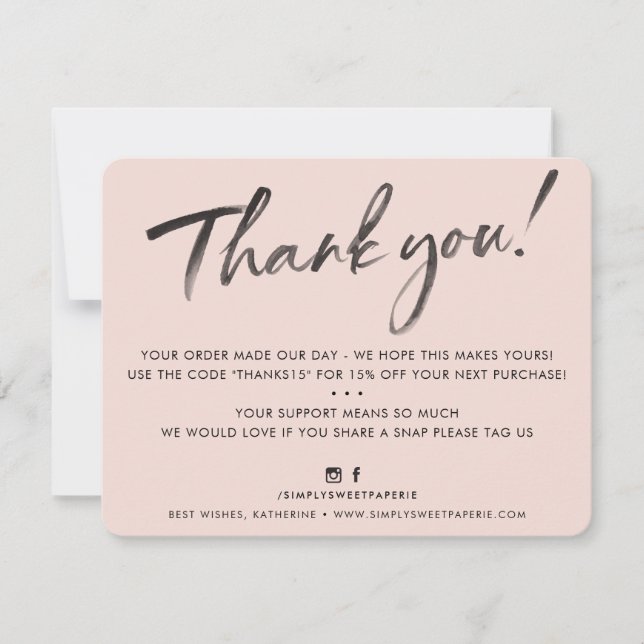 BUSINESS THANK YOU elegant watercolor ink blush Card (Front)