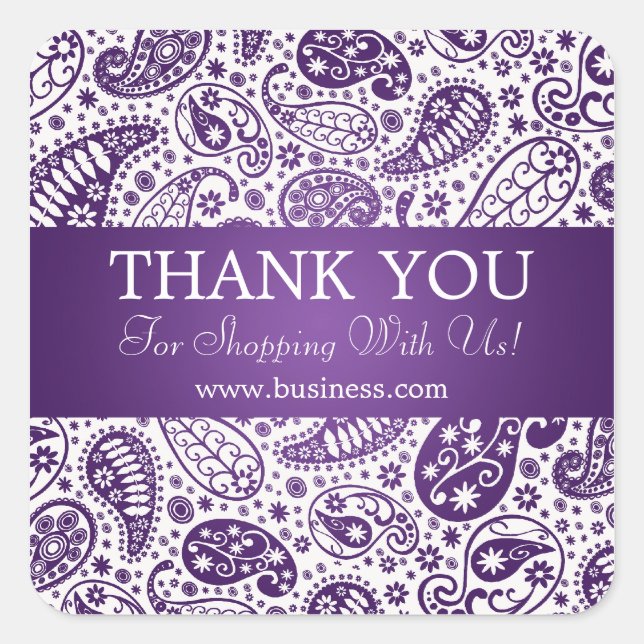 Business Thank You Fashion Paisley Purple Square Sticker (Front)