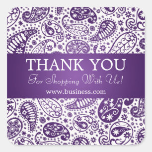 Business Thank You Fashion Paisley Purple Square Sticker