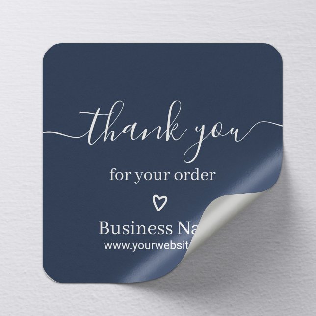 Business Thank You for Your Order Classy Navy Blue Square Sticker (Creator Uploaded)