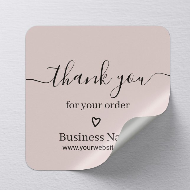 Business Thank You for Your Order Girly Blush Pink Square Sticker (Creator Uploaded)