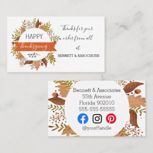 Business Thank You happy thanksgiving autumn fall Business Card