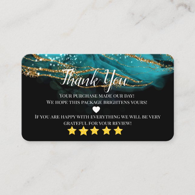 business thank you homemade gold teal heart business card (Front)