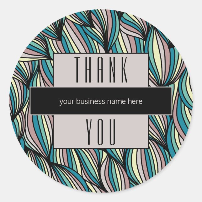 Business Thank You Lavender and Black Abstract Classic Round Sticker (Front)