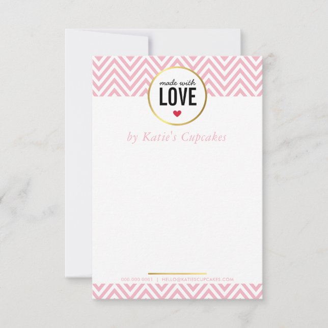 BUSINESS THANK YOU made with love pink chevron Card (Front)