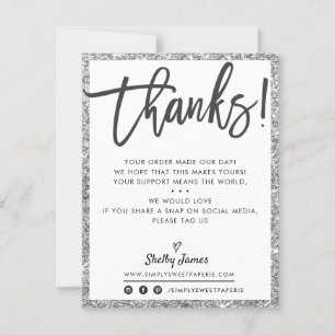BUSINESS THANK YOU modern black silver glitter Card