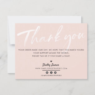 BUSINESS THANK YOU modern blush pink white ink Card