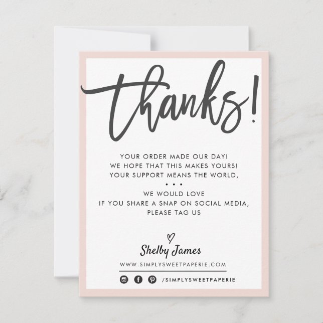 BUSINESS THANK YOU modern chic black blush pink (Front)