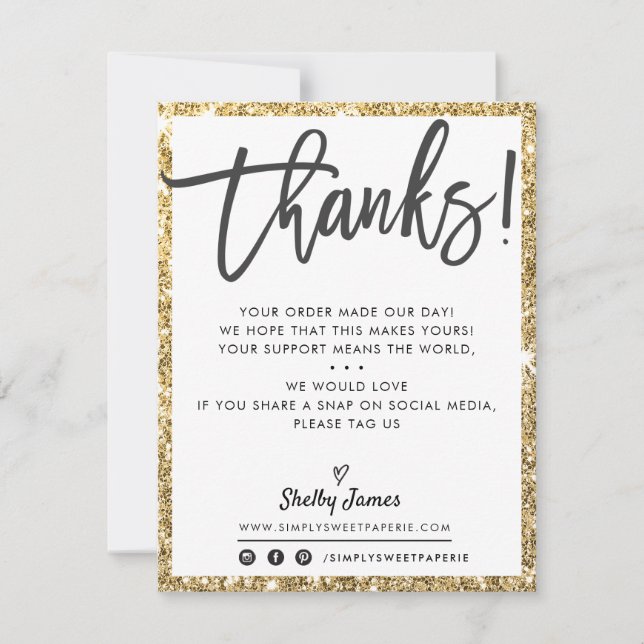 BUSINESS THANK YOU modern chic black gold glitter (Front)