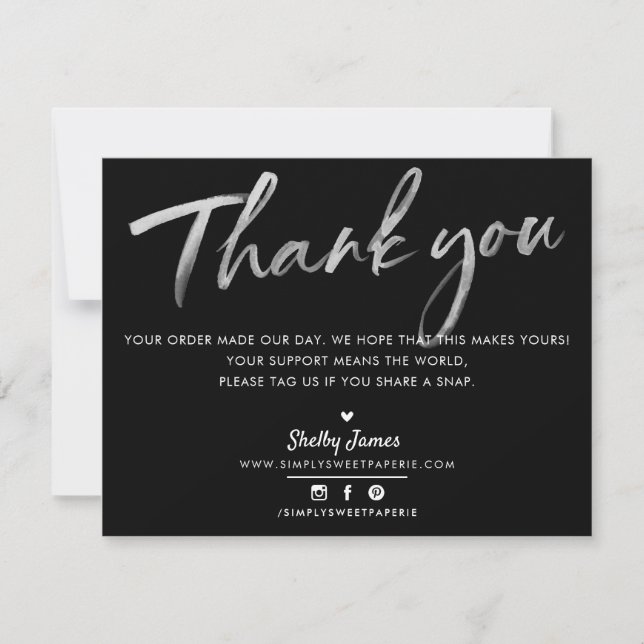BUSINESS THANK YOU modern chic black white ink (Front)