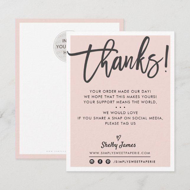 BUSINESS THANK YOU modern chic blush pink black (Front/Back)