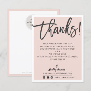 BUSINESS THANK YOU modern chic blush pink black Card