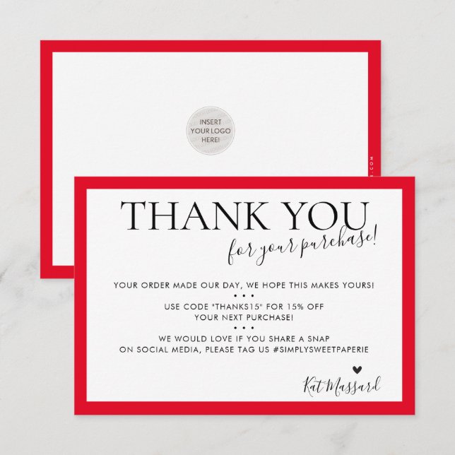 BUSINESS THANK YOU modern chic christmas red (Front/Back)