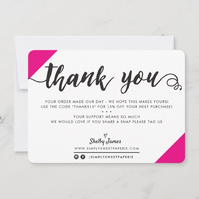 BUSINESS THANK YOU modern chic corners script pink Card (Front)