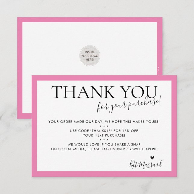 BUSINESS THANK YOU modern chic cute candy pink (Front/Back)