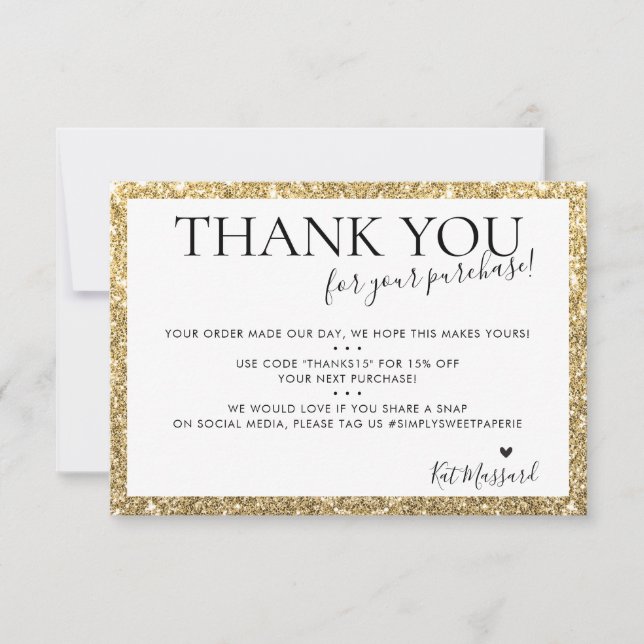 BUSINESS THANK YOU modern chic faux gold glitter (Front)
