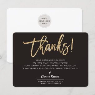 BUSINESS THANK YOU modern chic gold glitter black Card