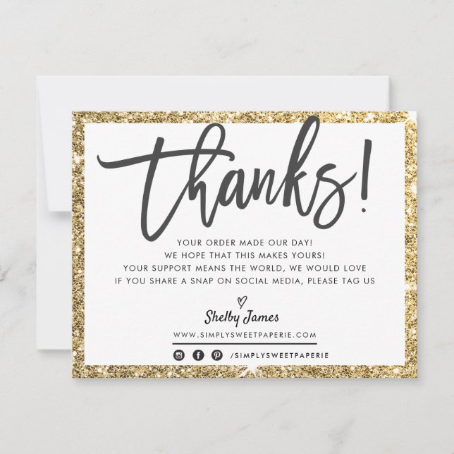 BUSINESS THANK YOU modern chic gold glitter black Card (Front)