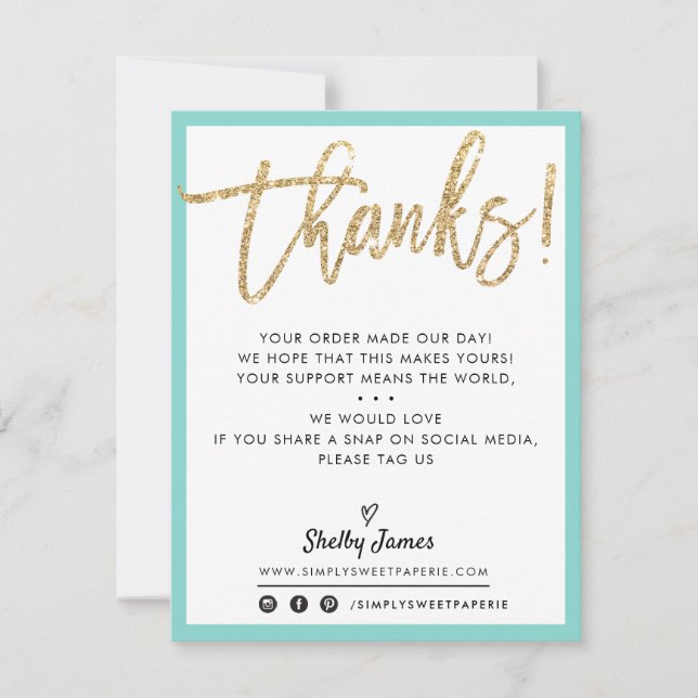 BUSINESS THANK YOU modern chic gold glitter mint (Front)