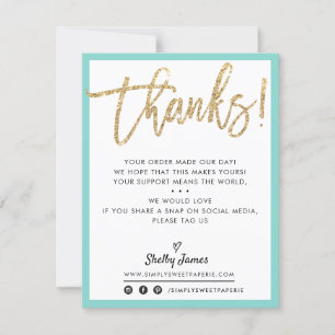 BUSINESS THANK YOU modern chic gold glitter mint