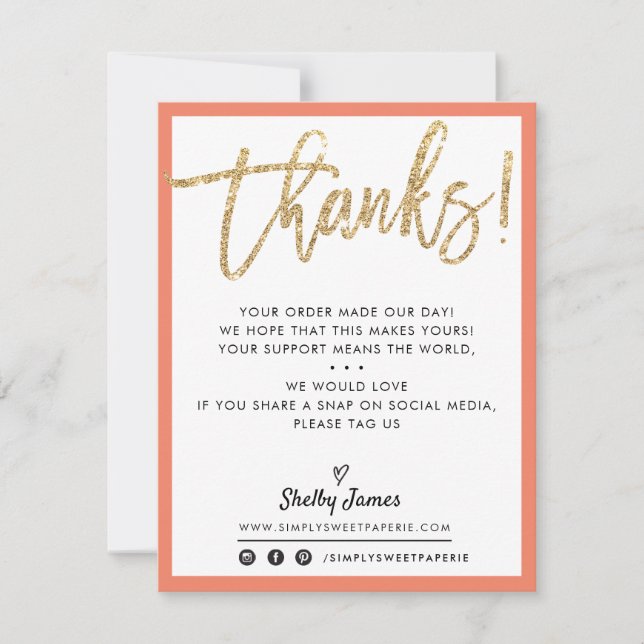BUSINESS THANK YOU modern chic gold glitter orange (Front)