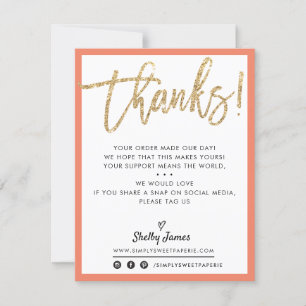 BUSINESS THANK YOU modern chic gold glitter orange