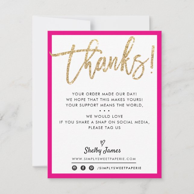 BUSINESS THANK YOU modern chic gold glitter PINK (Front)