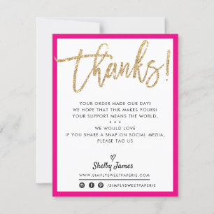 BUSINESS THANK YOU modern chic gold glitter PINK Card