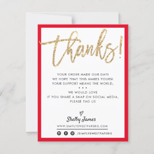 BUSINESS THANK YOU modern chic gold glitter red