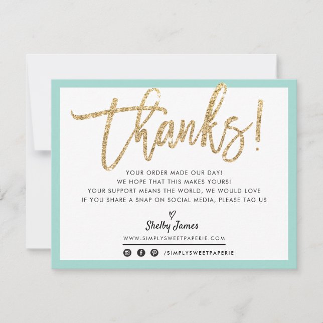BUSINESS THANK YOU modern chic gold glitter script (Front)