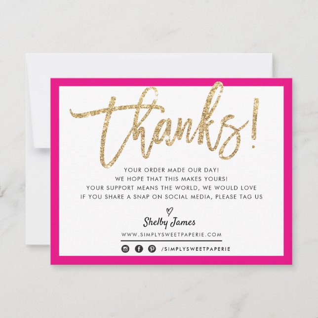 BUSINESS THANK YOU modern chic gold glitter script Card (Front)