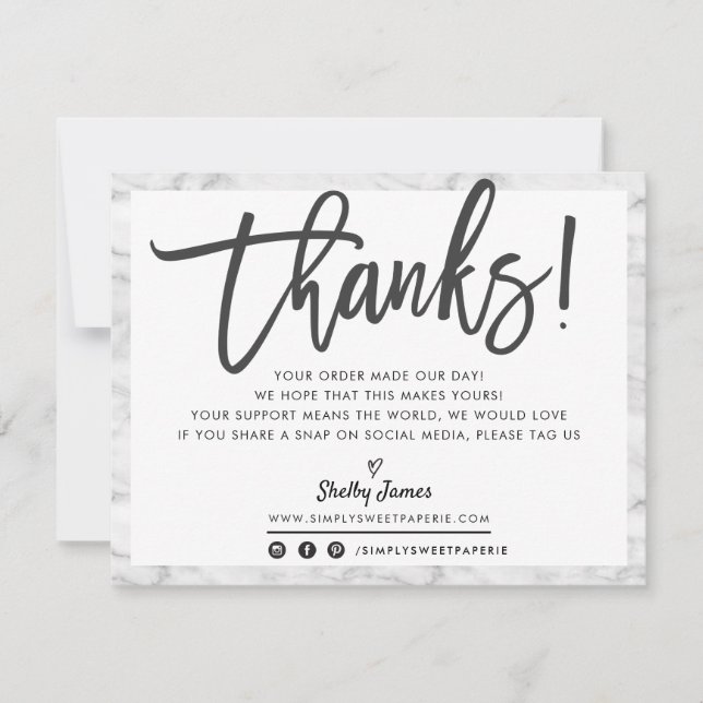BUSINESS THANK YOU modern chic grey marble black Card (Front)