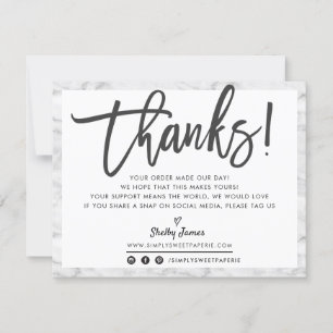 BUSINESS THANK YOU modern chic grey marble black Card