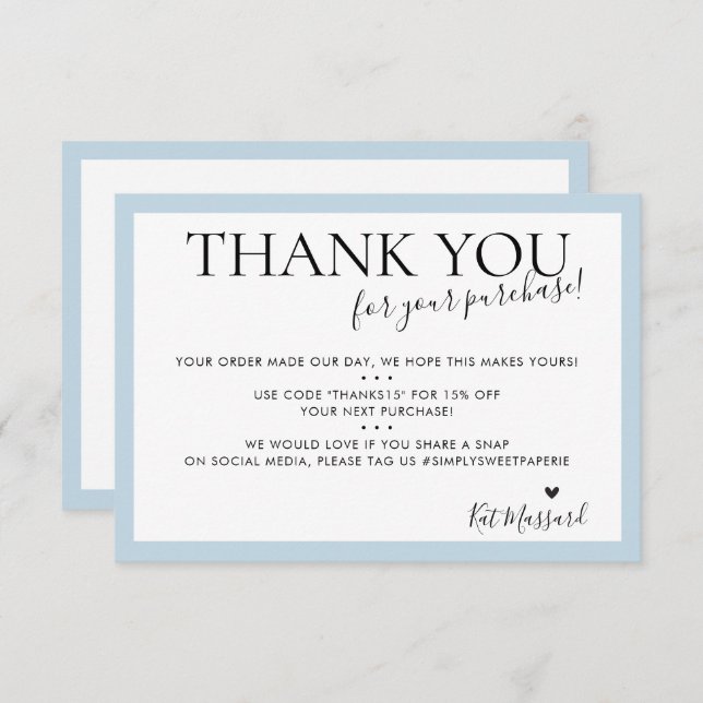 BUSINESS THANK YOU modern chic pale duck egg blue (Front/Back)