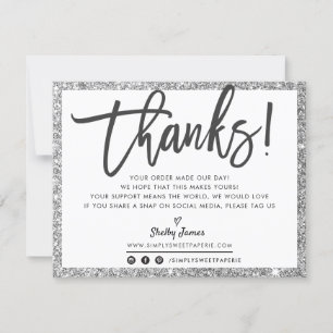 BUSINESS THANK YOU modern chic silver glitter Card