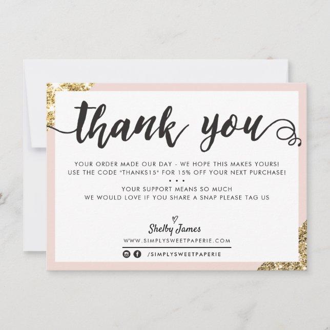 BUSINESS THANK YOU modern corner script blush gold (Front)