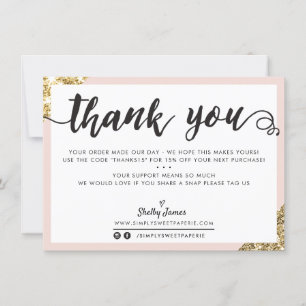 BUSINESS THANK YOU modern corner script blush gold Card