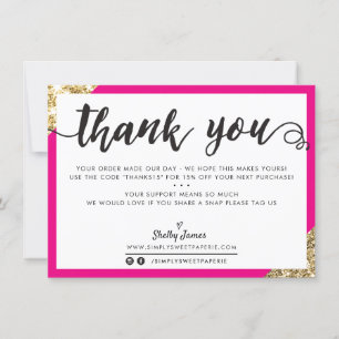 BUSINESS THANK YOU modern corner script pink gold Card