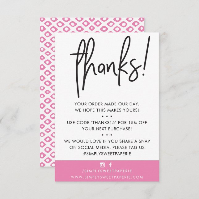 BUSINESS THANK YOU modern custome candy pink ikat (Front/Back)