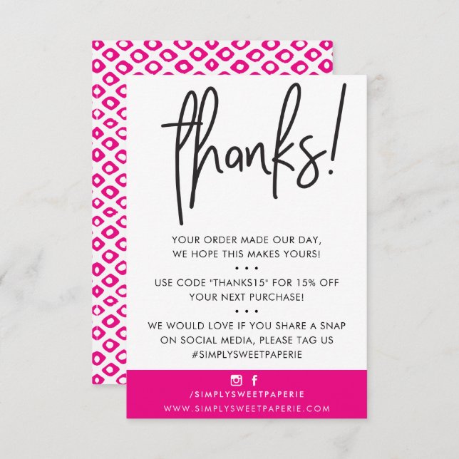 BUSINESS THANK YOU modern custome hot pink ikat (Front/Back)